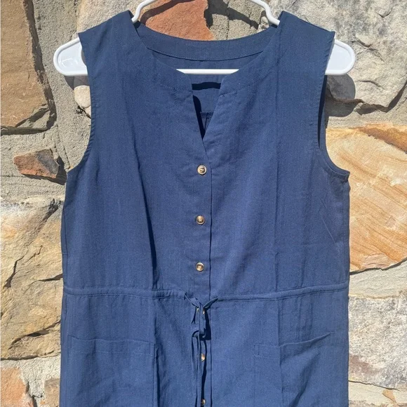 Navy Sleeveless Button-Front Midi Dress - Picture 1 of 10